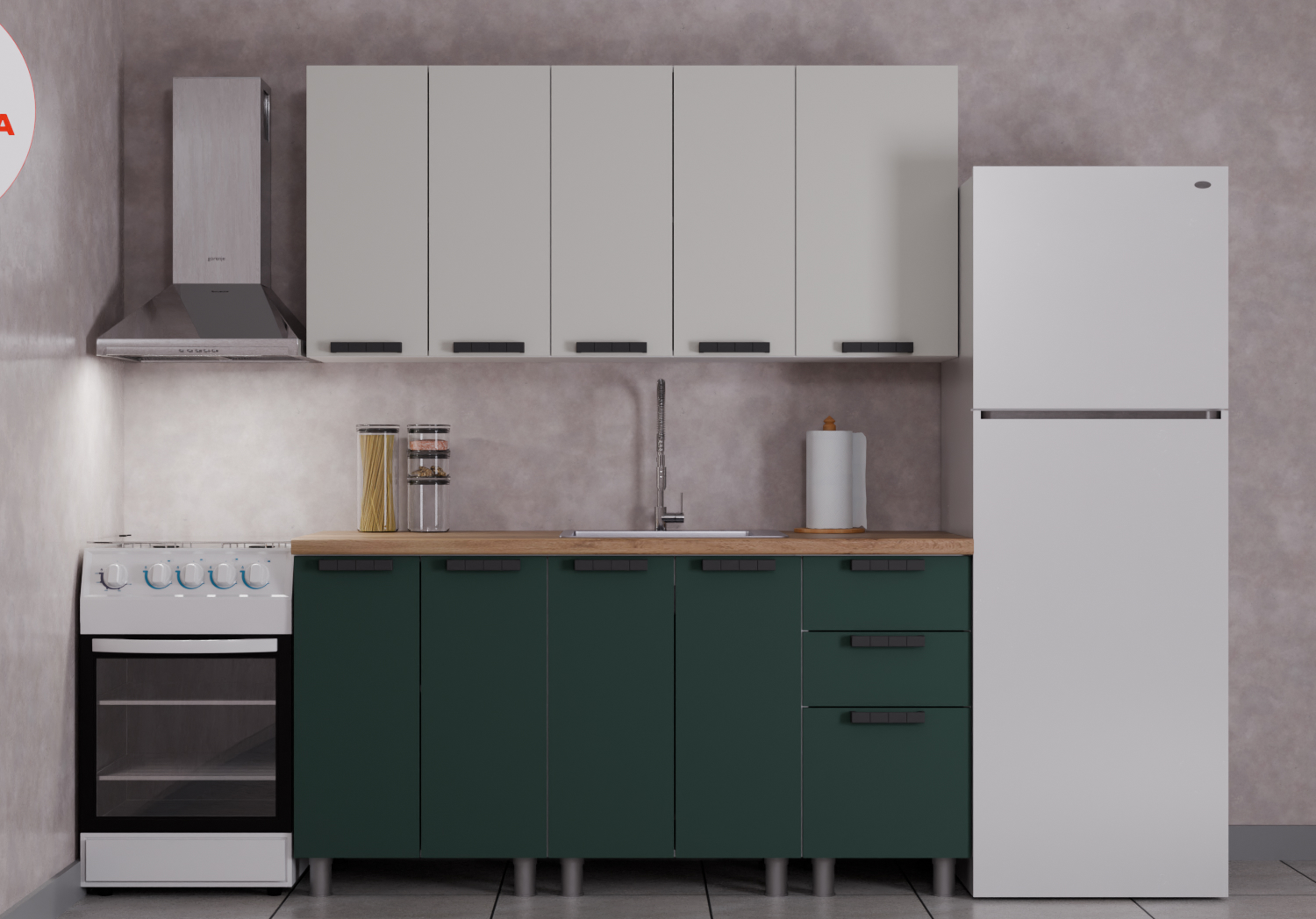Кухня Лаванда 1.6 Керамика/Изумруд