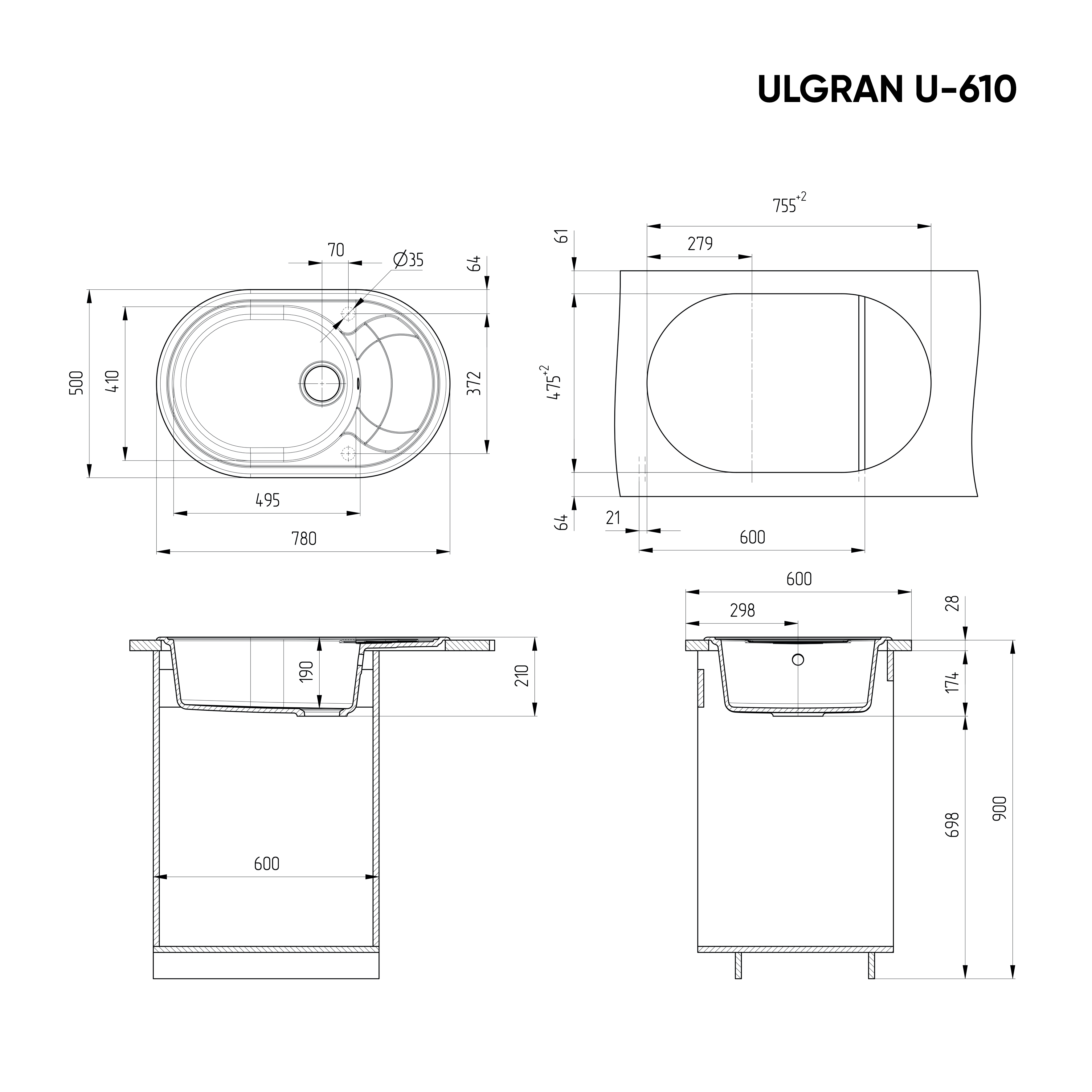 Мойка Ulgran U-610-342 графит